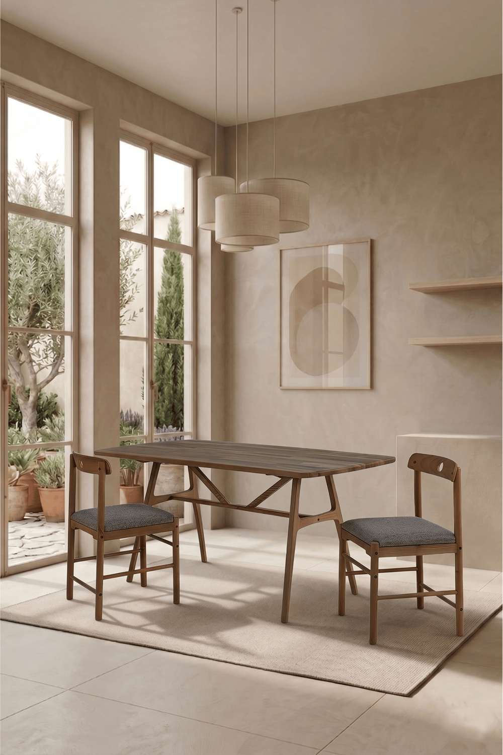 6 Kişilik Slim Ceviz Masa Takımı, 6 Adet Alaçatı Ceviz sandalye - 150x80