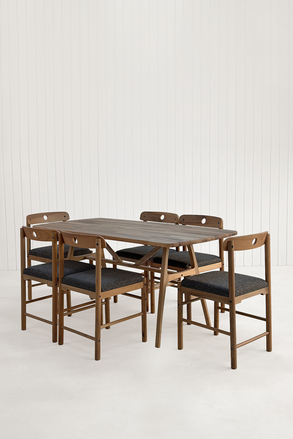 6 Kişilik Slim Ceviz Masa Takımı, 6 Adet Alaçatı Ceviz sandalye - 150x80