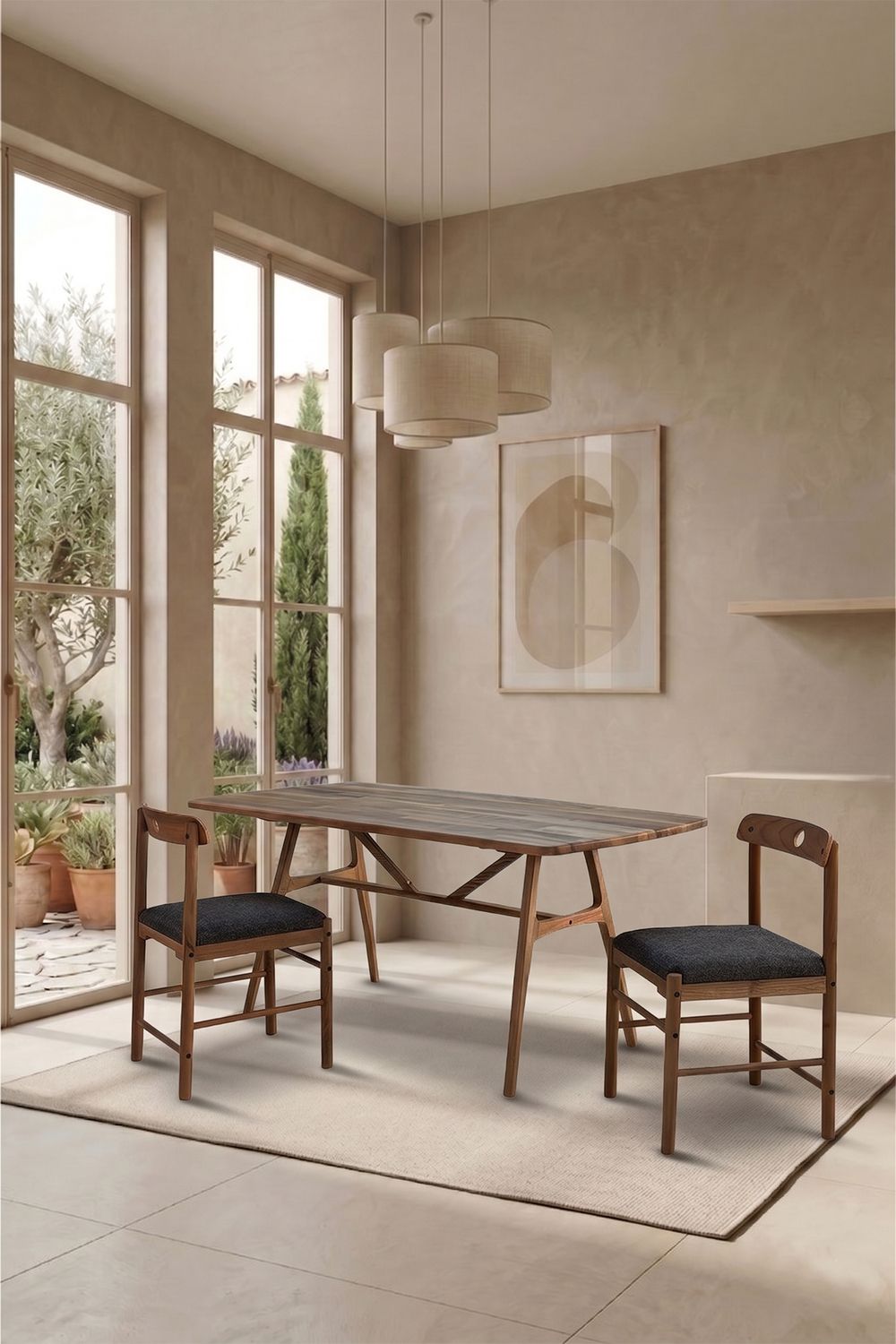 6 Kişilik Slim Ceviz Masa Takımı, 6 Adet Alaçatı Ceviz sandalye - 150x80