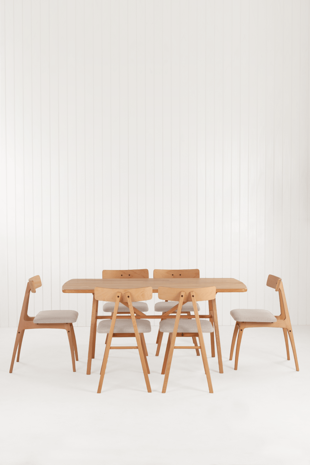 6 Kişilik Slim Masif Kayın Ahşap Masa Takımı, 6 Adet Slim Kayın Sandalye 150x80