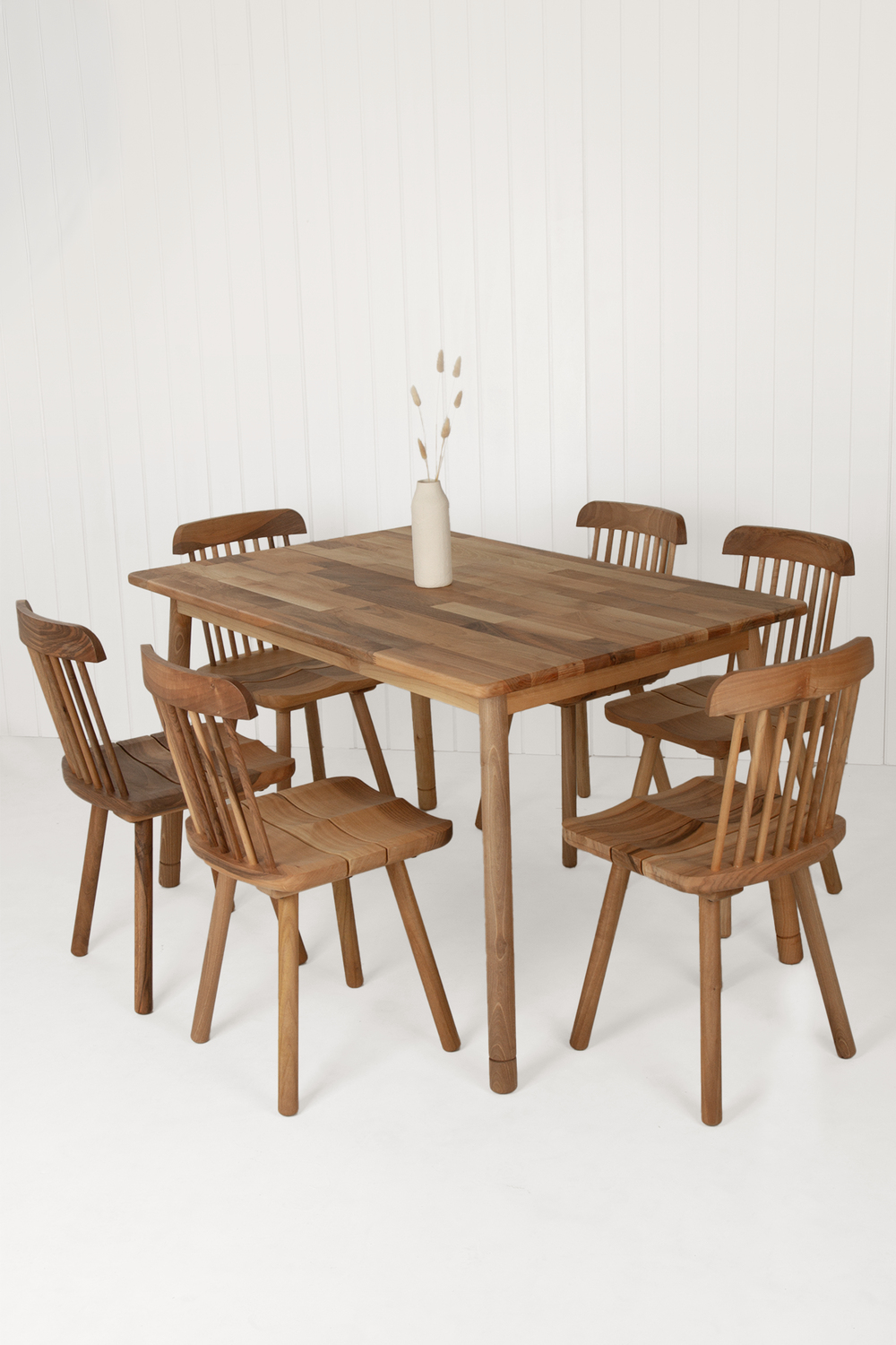 Alaçatı Masif Ceviz Ahşap Masa Takımı, 6 Adet Grill Sandalye ile, 130x80