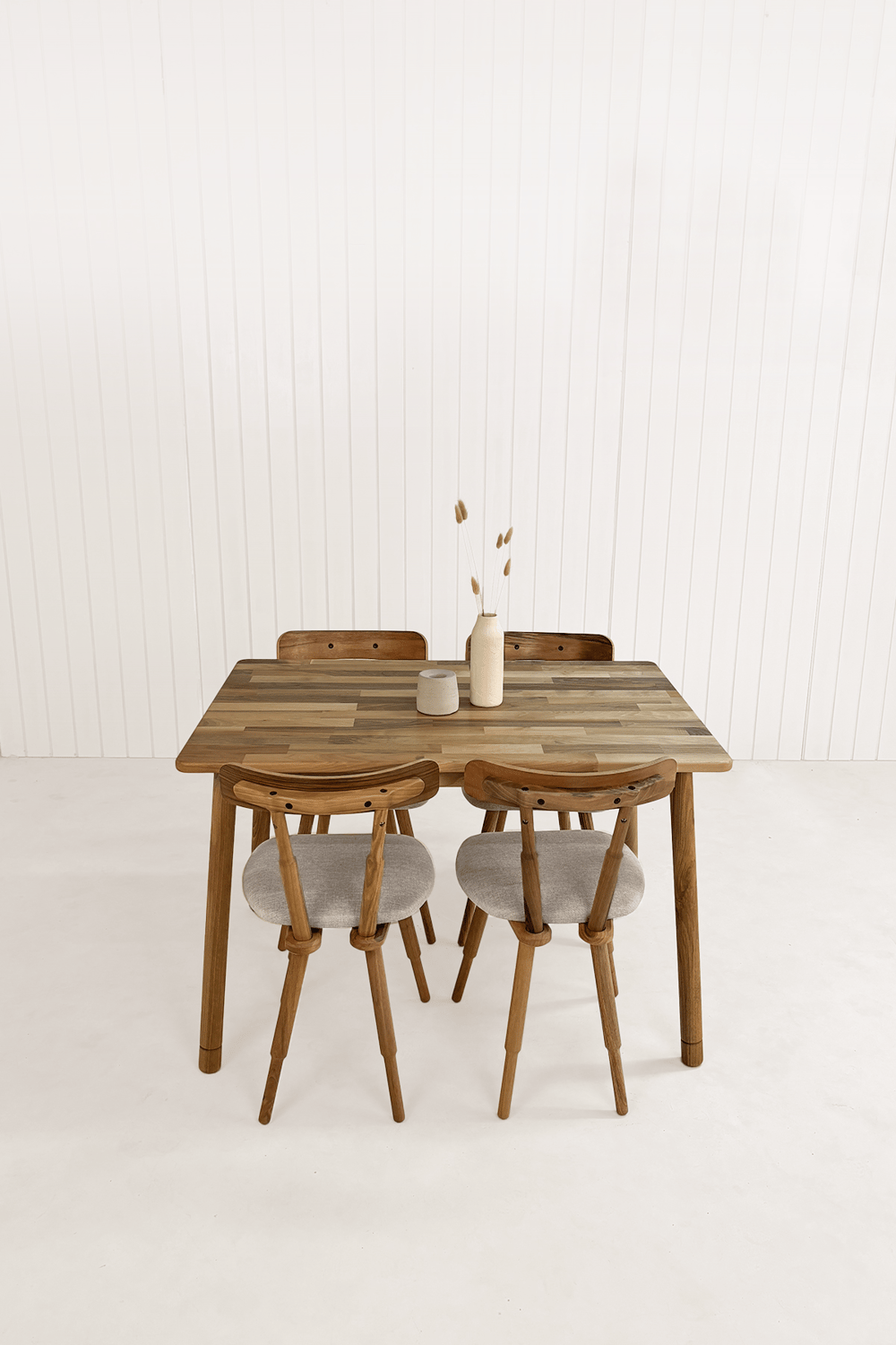 Alaçatı Masif Ceviz Masa Takımı, 4 Adet Nesrin Ceviz Sandalye - 115x80 cm
