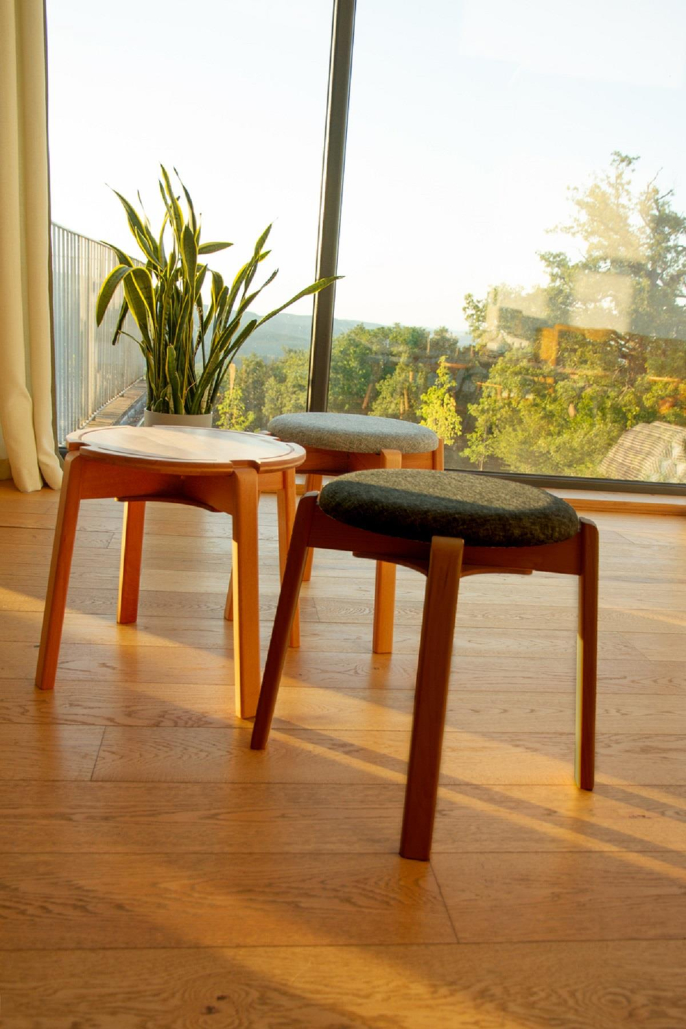 ARC Ceviz Puf Tabure Yuvarlak Modern Bench Oturak