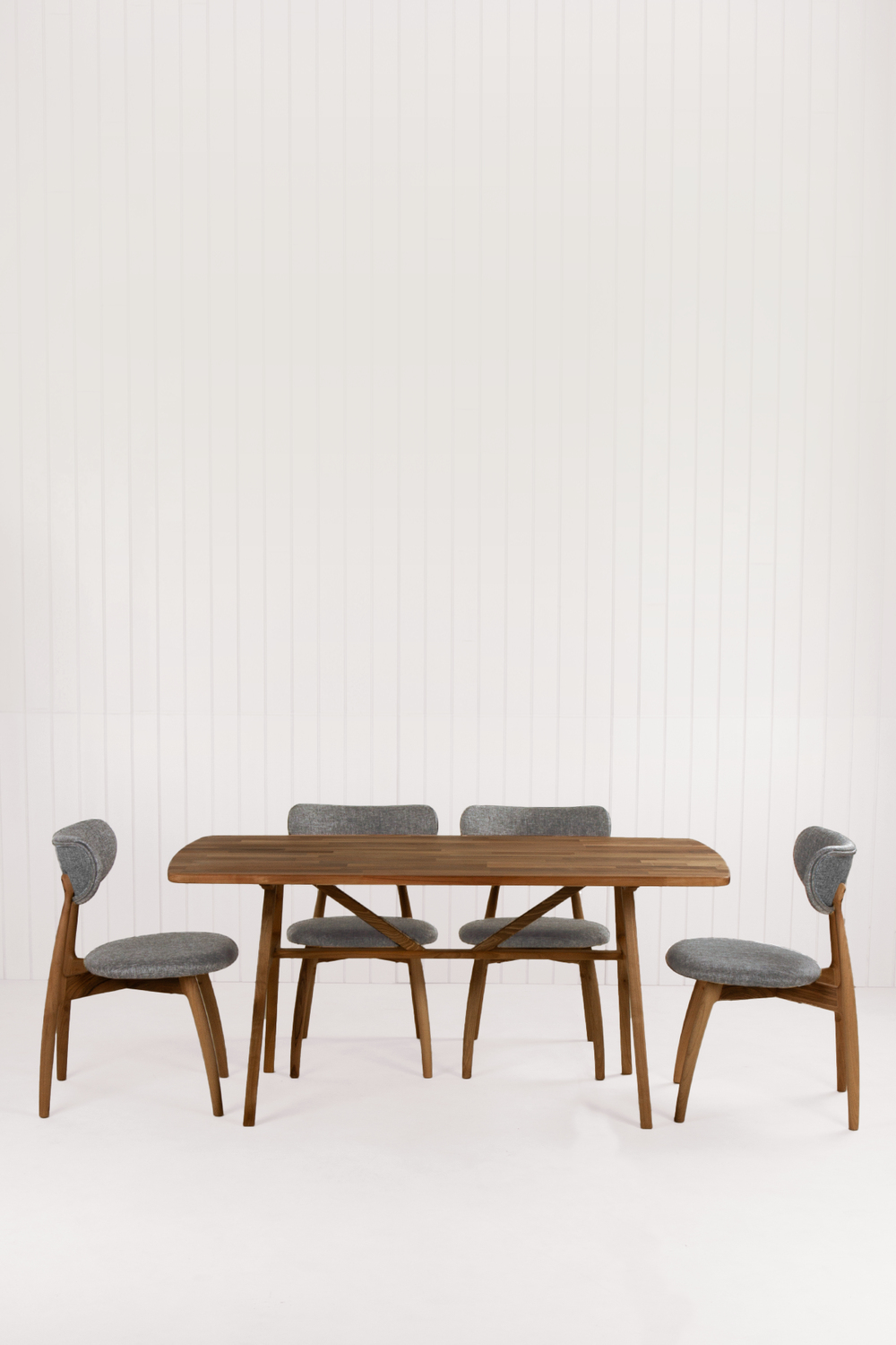 Slim Masif Ceviz Ahşap Masa Takımı, 6 Adet Hug Ceviz Masif Ahşap Sandalye - 150x80 cm 