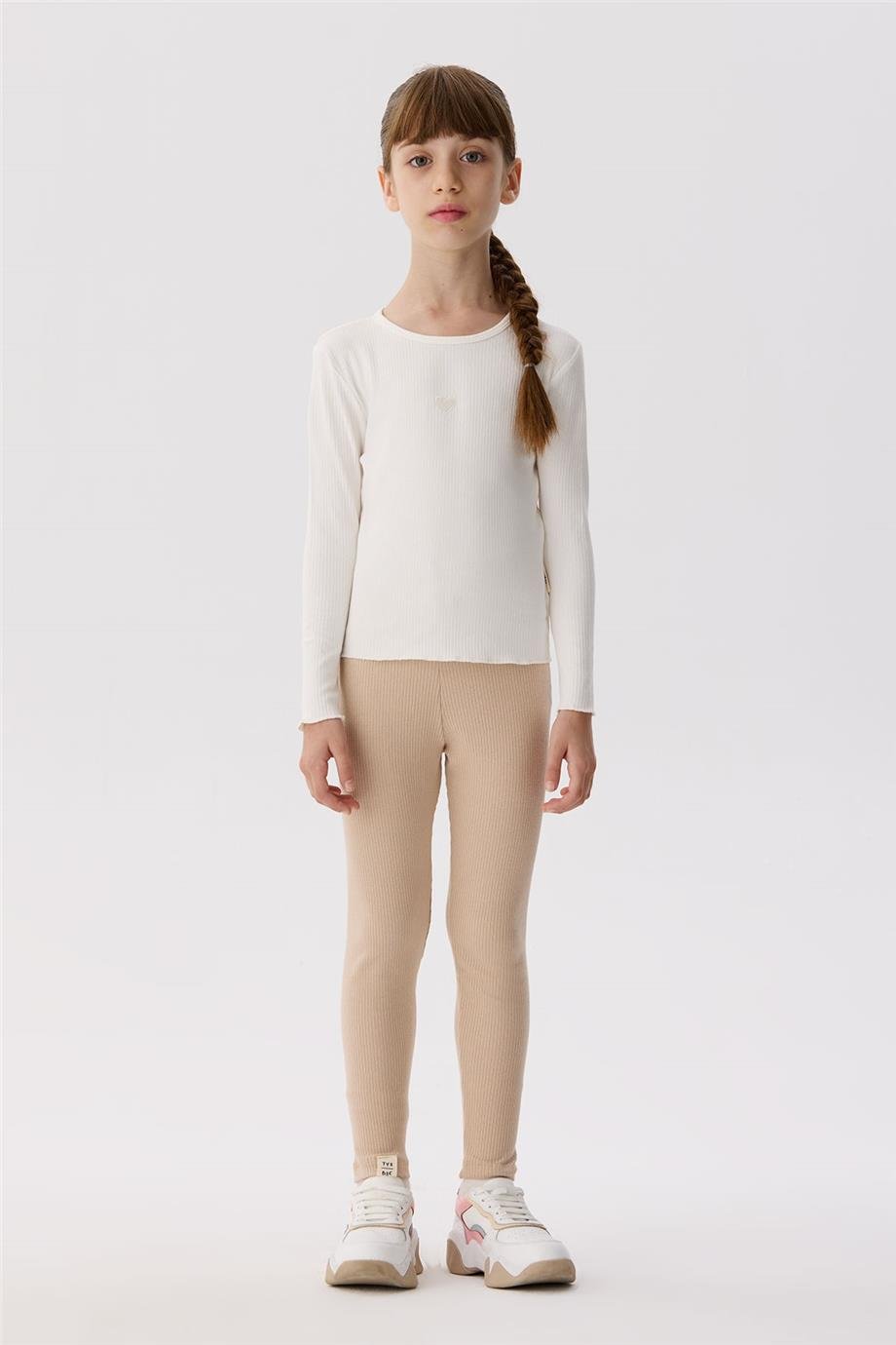 Tyess Basic Kız Çocuk Ekru T-Shirt