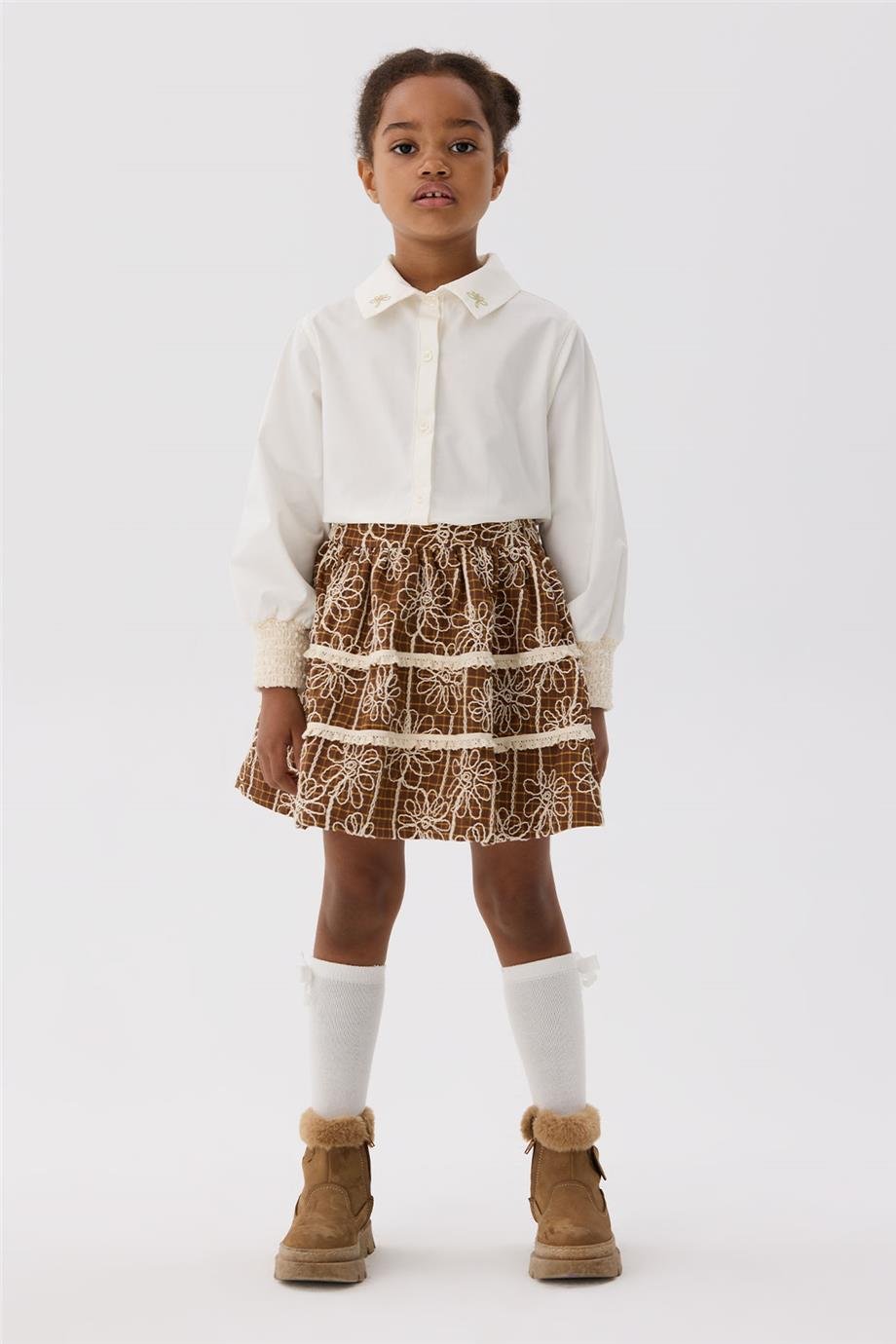 Tyess Kız Çocuk Ekru Gömlek