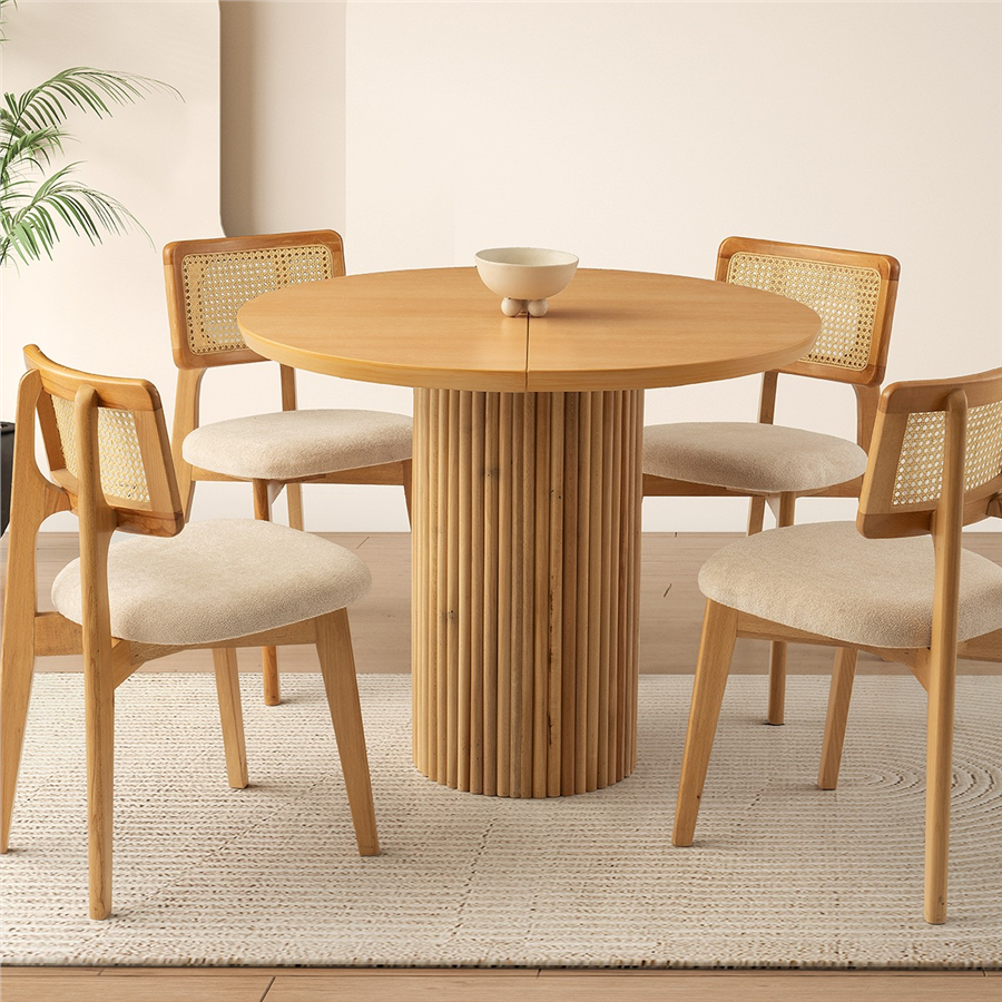 Ø100+35 HİLTON NATUREL MASA + 4 KUZEY SANDALYE TAKIMI