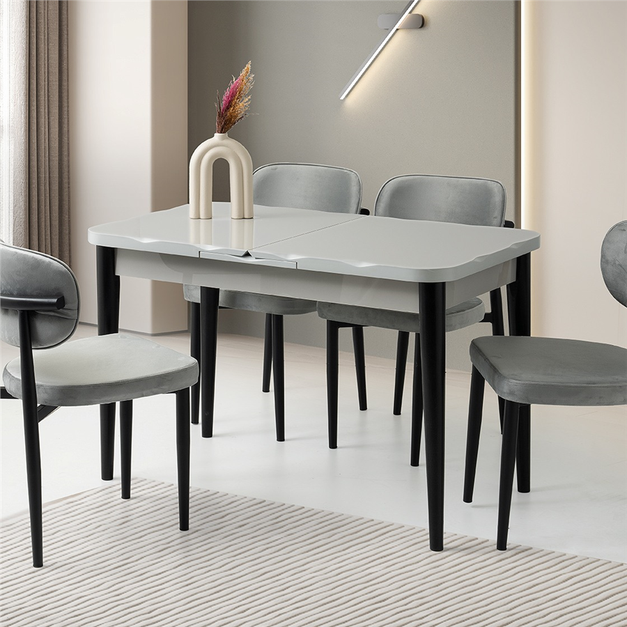 70x120+30 KELEBEK KÜTÜK HG AÇIK GRİ MASA + 4 SİESTA SANDALYE TAKIMI