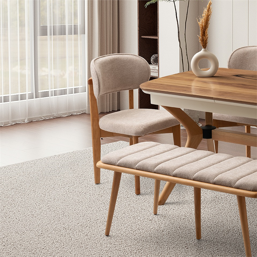 80x130+35 ÇINAR VALENCİA MASA + 4 NERGİS SANDALYE + BENCH TAKIMI