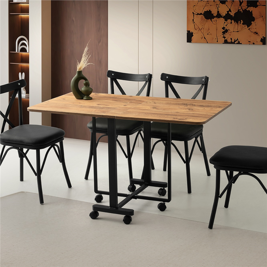 70x130 LİZBON DİŞ BUDAK MASA + 4 ÇAPRAZ SANDALYE TAKIMI