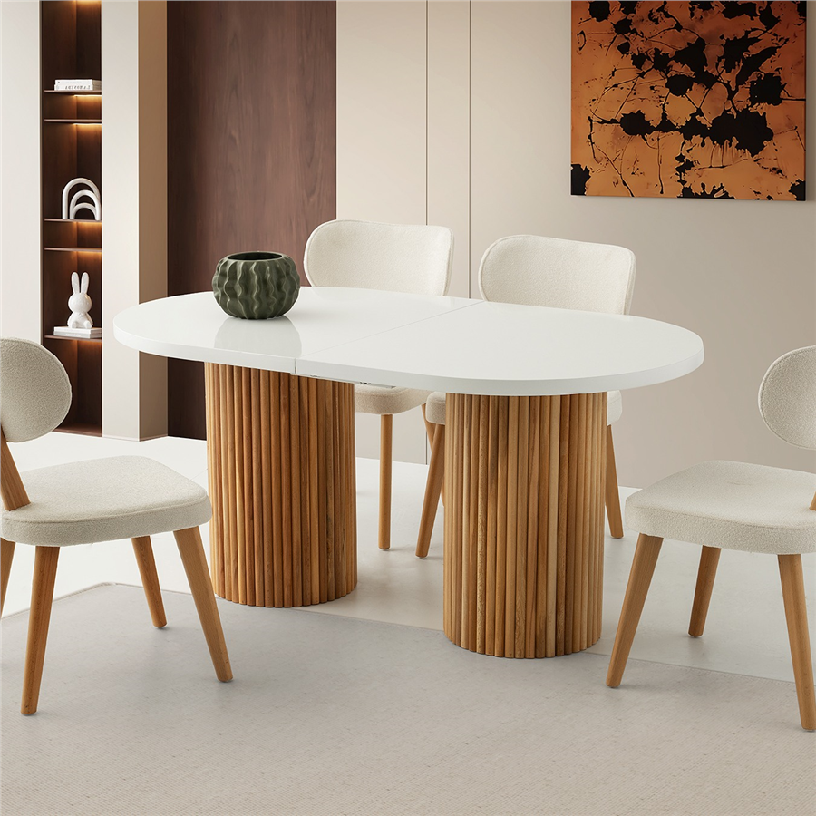 90x160+30 PİCASSO NATUREL MASA + 6 NERGİS SANDALYE TAKIMI