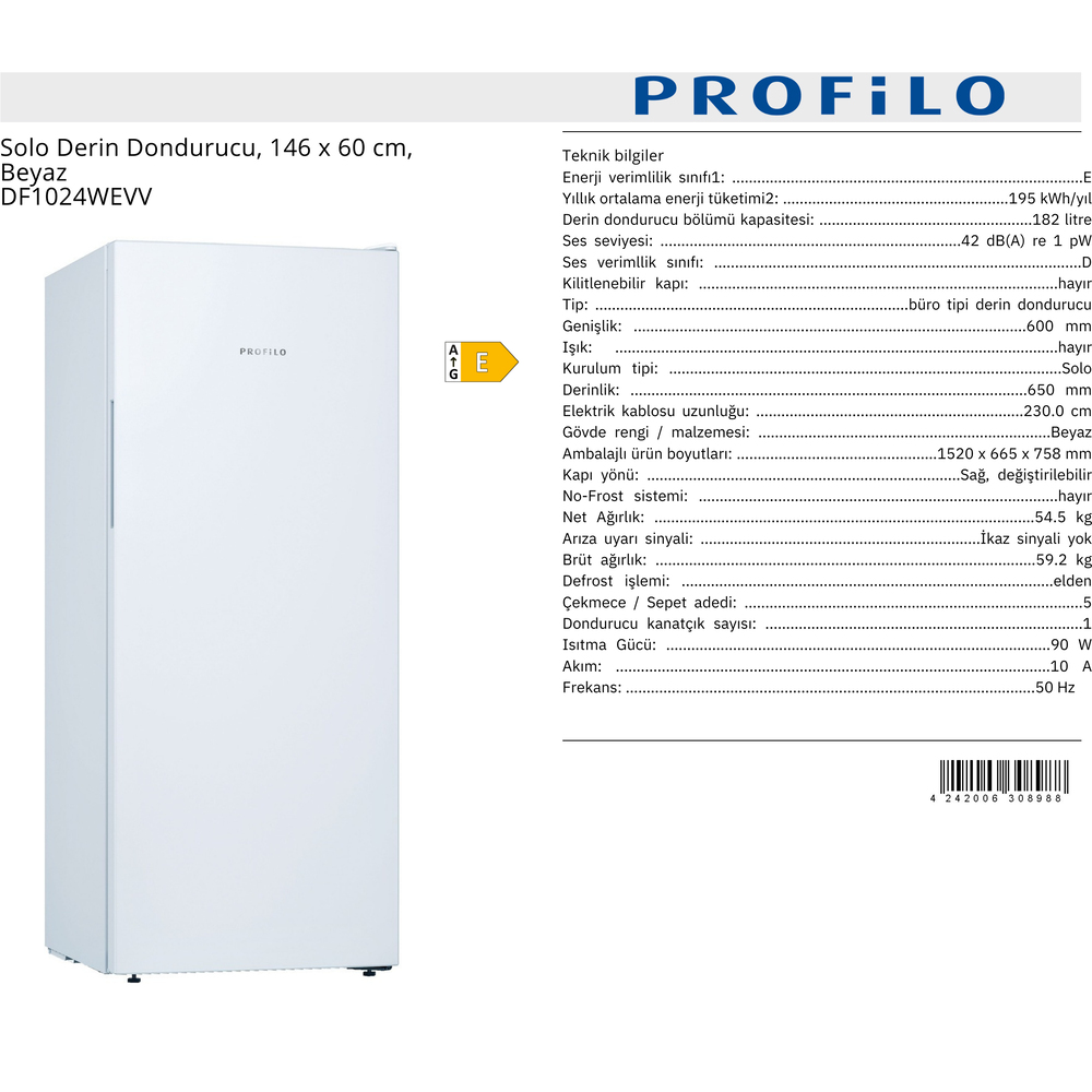 PROFİLO SOLO DERİN DONDURUCU - DF1024WEVV