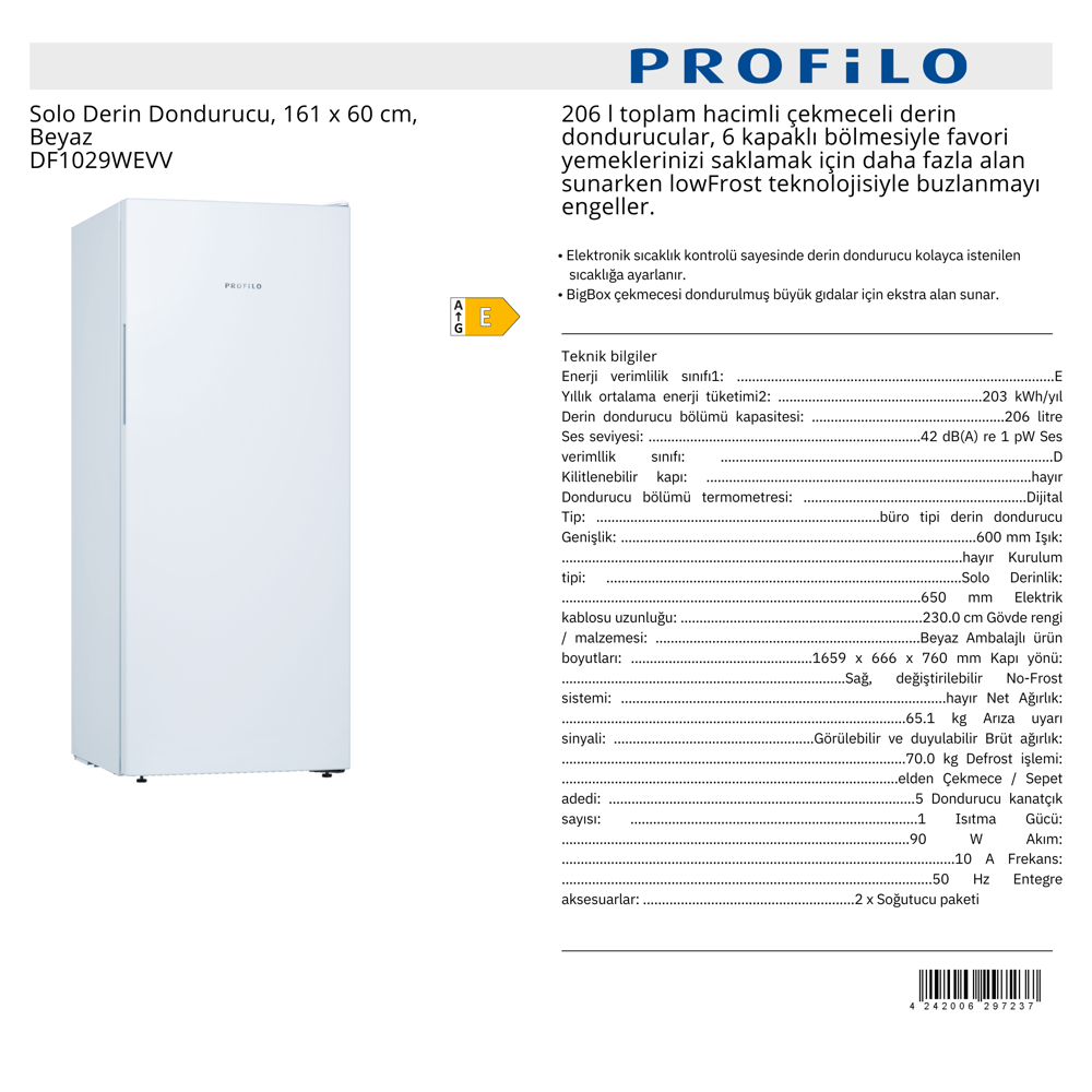 PROFİLO SOLO DERİN DONDURUCU - DF1029WEVV