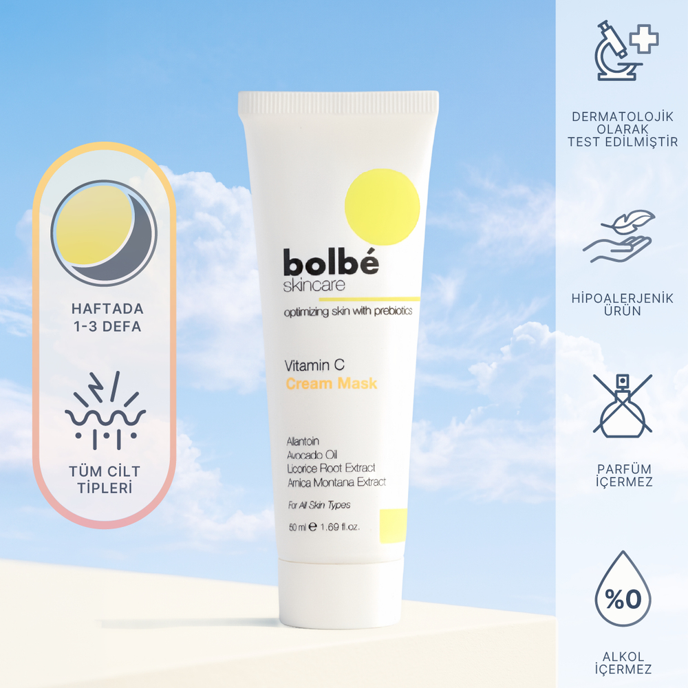 Aydınlatıcı, Cilt Tonu Eşitleyici Leke ve Kırışıklık Karşıtı %2 C Vitamini Krem Maske - 50 ml