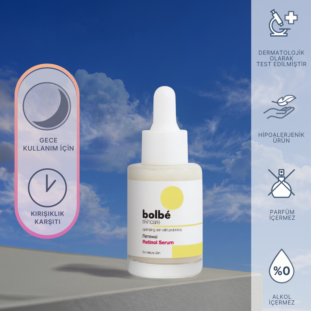 Kırışıklık Karşıtı, Sıkılaştırıcı ve Yenileyici Retinol (A Vitamini) Gece Serumu - 30 ml