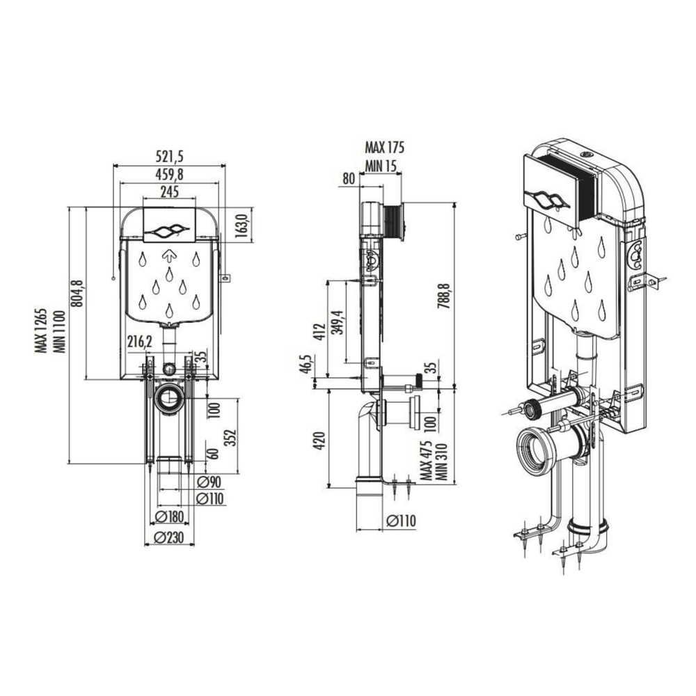 Creavit 8mm 3/6 Gömme Rezervuar Metal Ayaklı