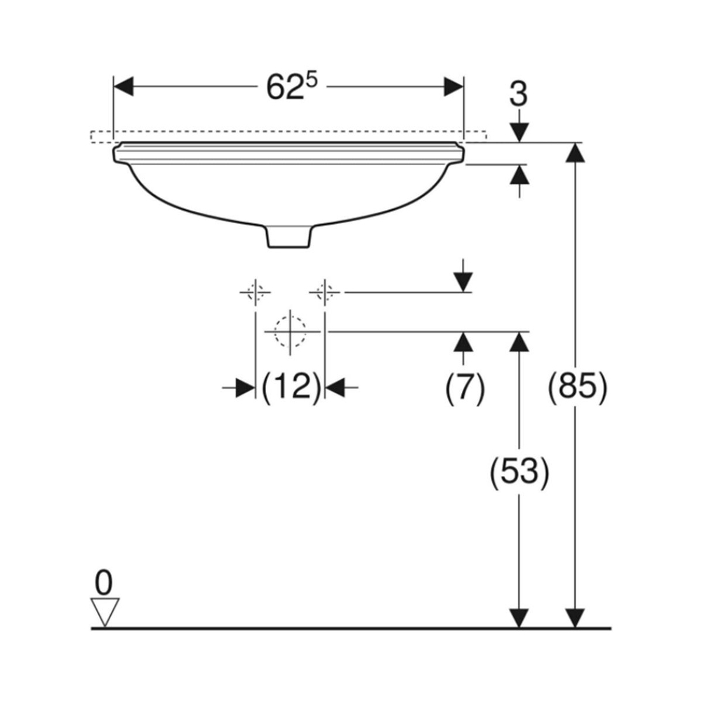 Geberit VariForm Tezgah Altı Lavabo, Eliptik, Taşma Deliksiz, 55x40 cm