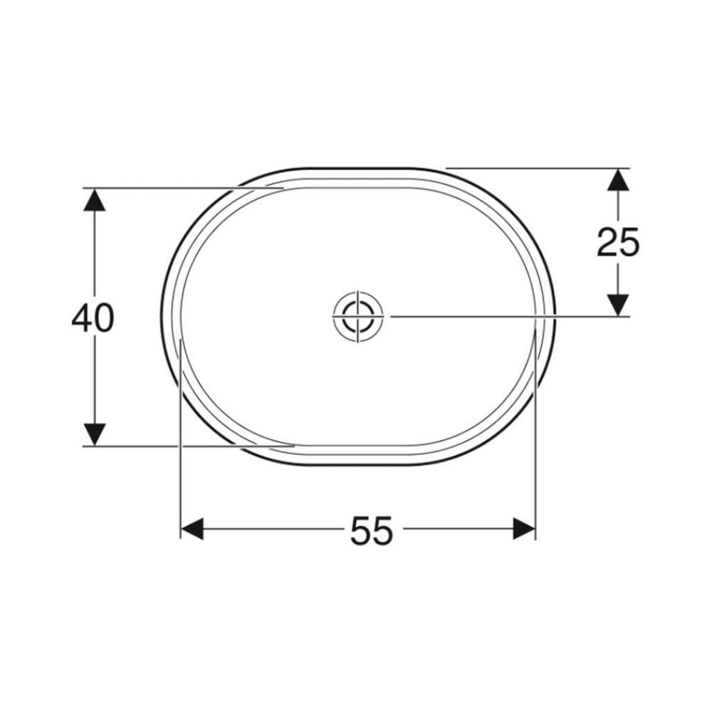 Geberit VariForm Tezgah Altı Lavabo, Eliptik, Taşma Deliksiz, 55x40 cm