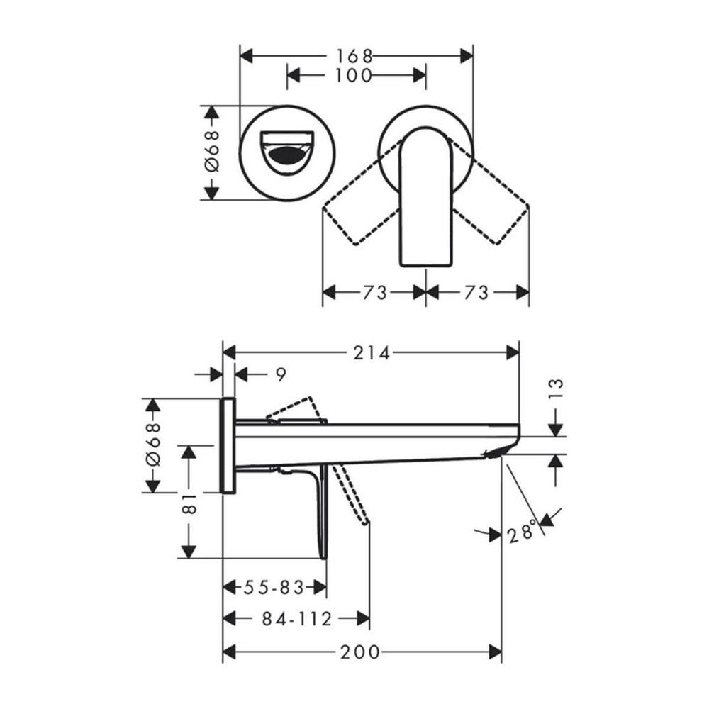 Hansgrohe Rebris E Tek Kollu Lavabo Bataryası Ankastre Montaj, Duvara monte, 20 cm Gaga İle Satin Siyah