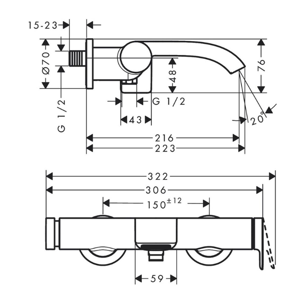 Hansgrohe Vivenis Tek Kollu Banyo Bataryası Aplike Montaj Satin Siyah