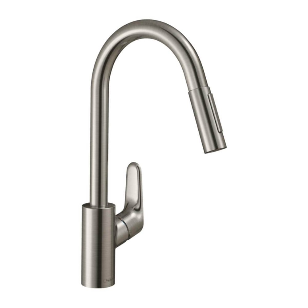 Hansgrohe Focus M41 Tek Kollu Eviye Bataryası 240, Çekilebilir El Duşu, 2jet Paslanmaz ÇElik