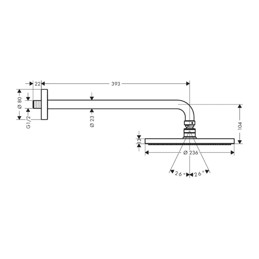 Hansgrohe Raindance S Tepe Duşu 240 1 jet, PowderRain, Duş Dirseği İle Krom