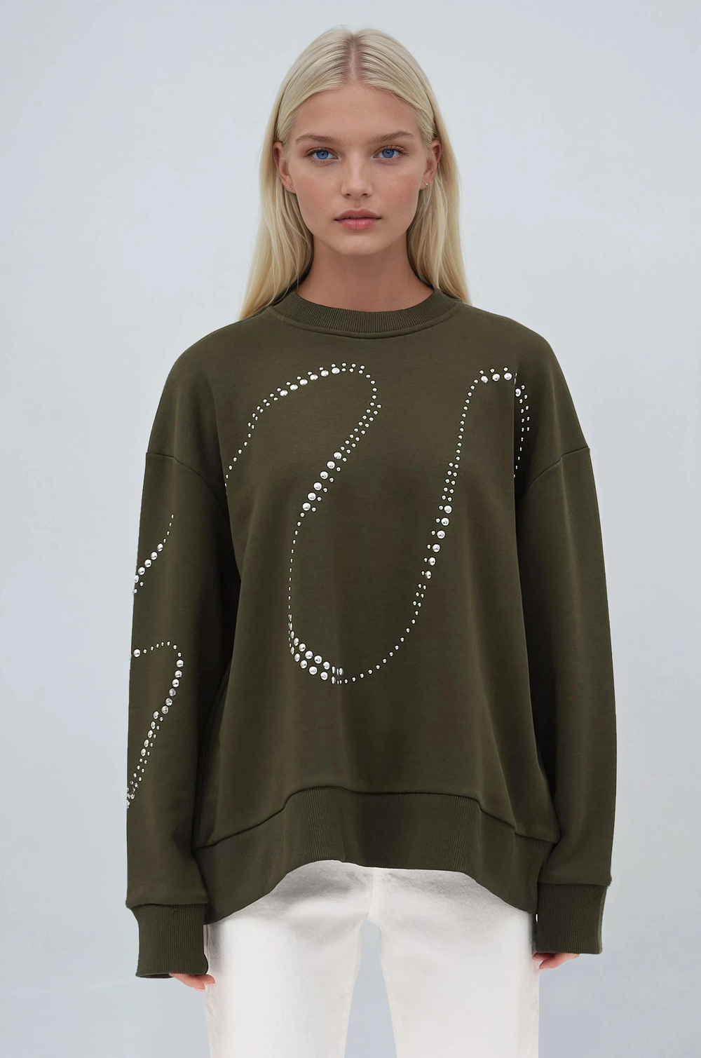 S5K8052Gümüş Taşlı Sweatshirt 8052