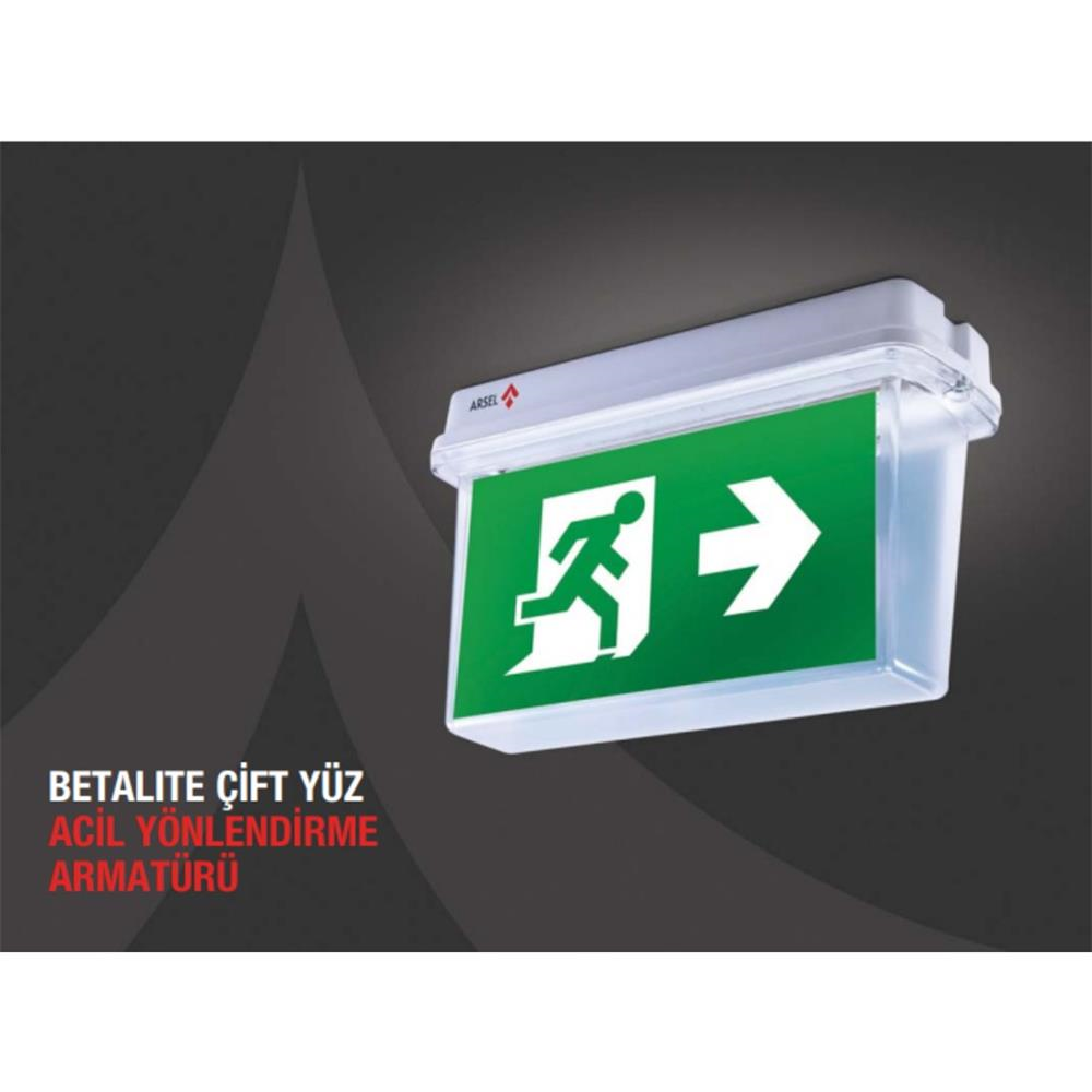 ArselArsel Betalite AEB-03223-L Çift Yüzlü Acil Çıkış Yönlendirme Armatürü Sürekli ve Kesintide 180 Dak. Yanan 20xF LEDAEB-03223-L