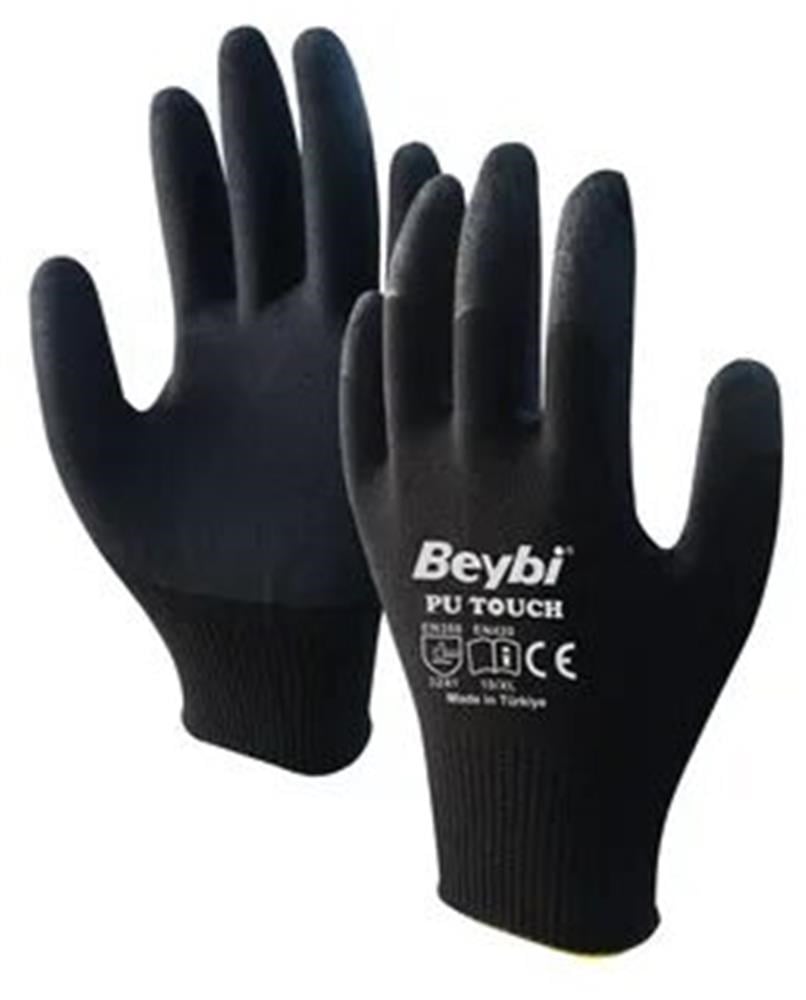 BEYBİBeybi 8 Beden 12li Paket Poliüretan Kaplı Pu Touch Siyah Montaj Eldiven EN388 (3121X)8681780022509