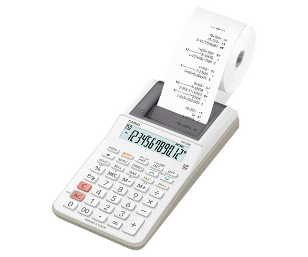 CasioCasio HR-8RC-WE 12 Hane Beyaz Şeritli Hesap Makinesi4971850099581