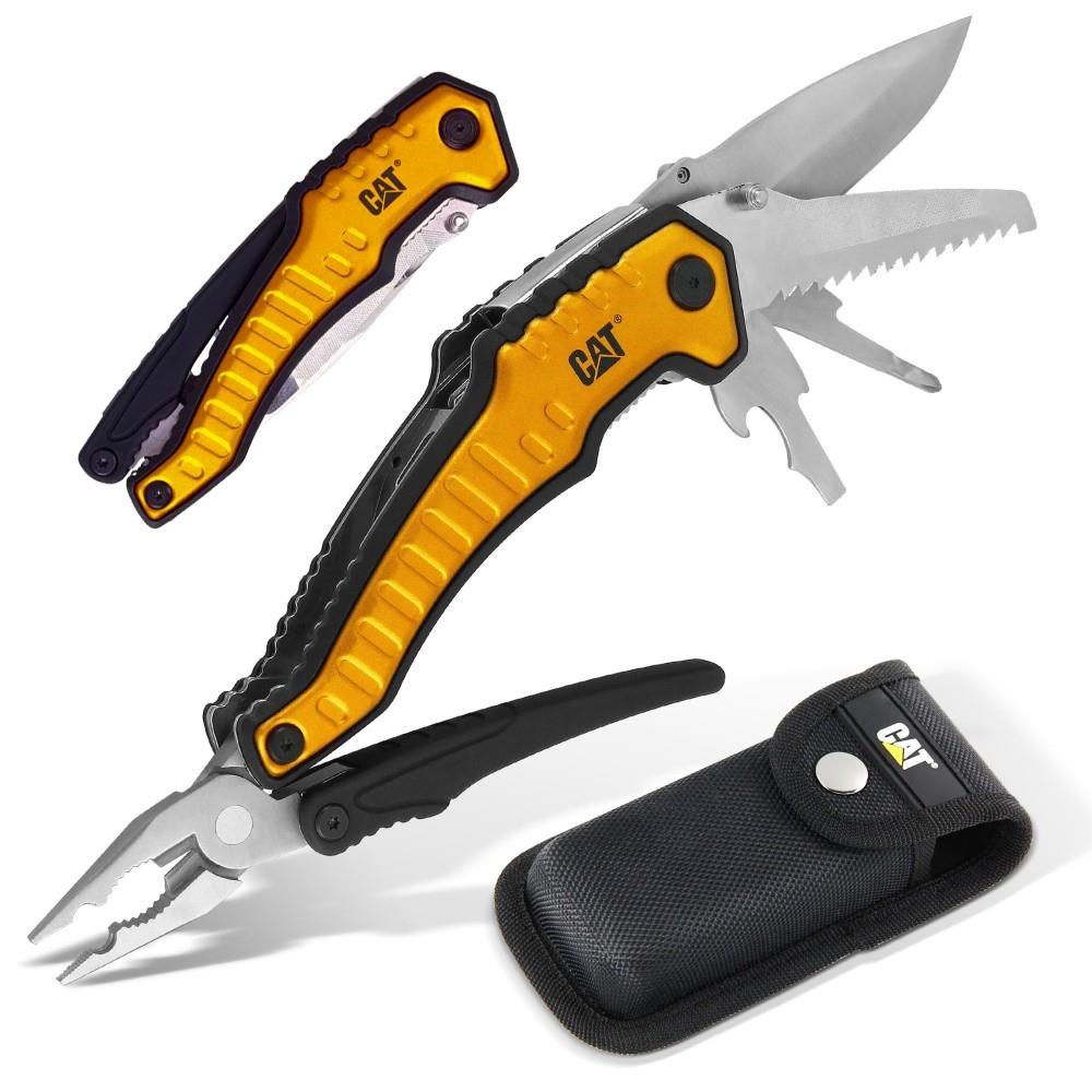 CATCAT DA980045 9 IN 1 Çok Fonksiyonlu Katlanabilir 27CM Paslanmaz Çelik Sarı Kamp Çakısı Bıçağı + Taşıma KılıfıDA980045