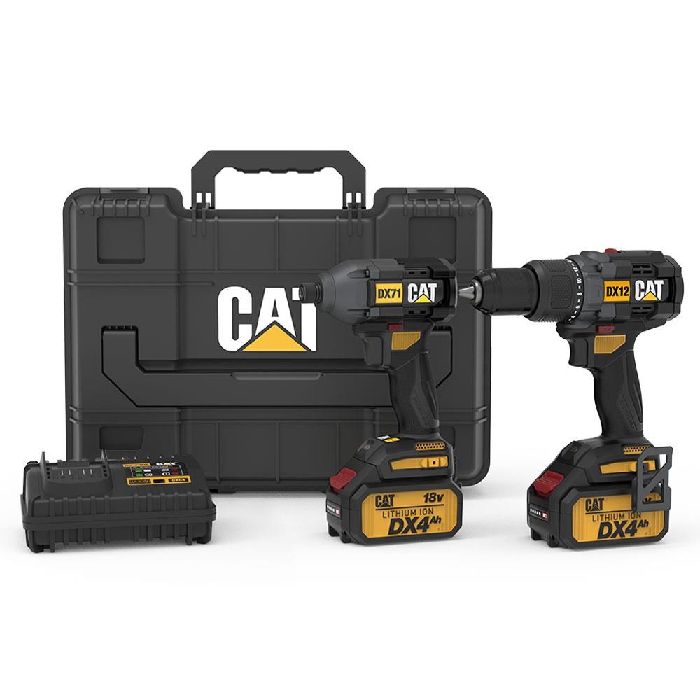 CATCAT DX12K.2 18Volt/4.0Ah Li-ion Çift Akülü Kömürsüz Profesyonel Şarjlı Darbeli Matkap + DX71.2 Kömürsüz Darbeli Tornavida Kombo SetDX12K.2