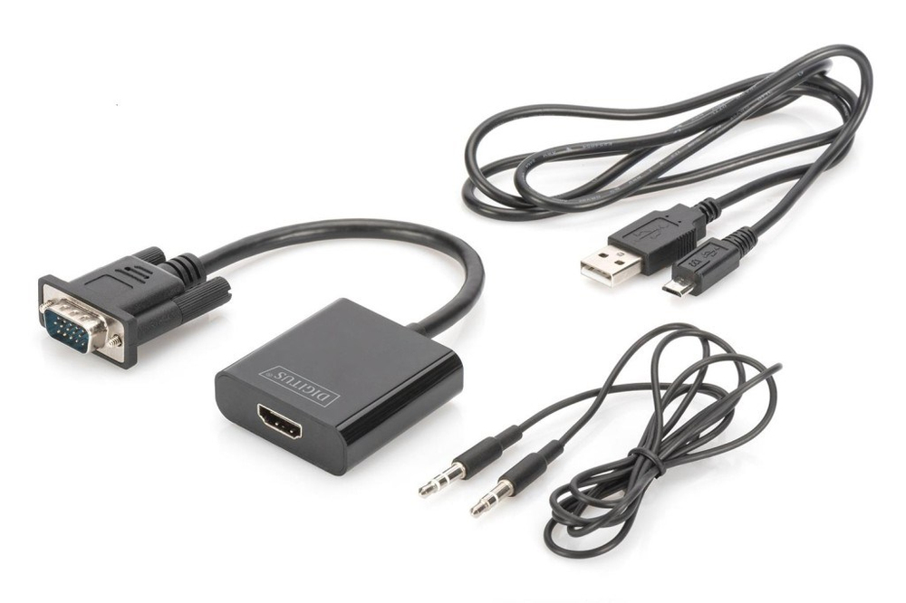 DIGITUSDigitus DA-70473 VGA  -  HDMI Çevirici + Ses (3.5mm), Full HD (1080p), Kablolu, 15 cm, Siyah Renk4016032444213