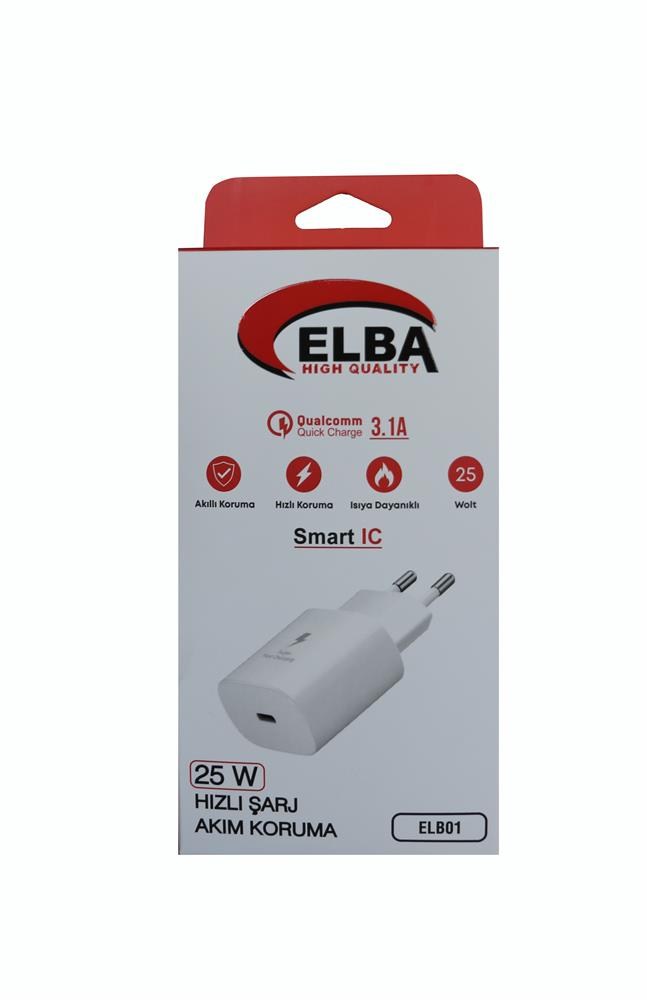 ELBAElba ELB01-25WPD Beyaz 25W Şarj Kafa Type USB-C PD3.0-QC4.0(Akım Koruma-Hızlı Şarj-Isıya Dayanıklı)8698521899849