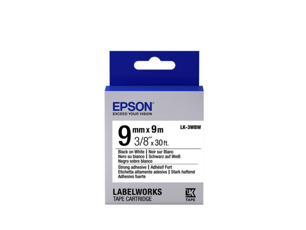 EpsonEpson LK-3WBW Güçlü Yapışkanlı Beyaz Üzeri Siyah 9mm 9Metre Etiket8715946611181