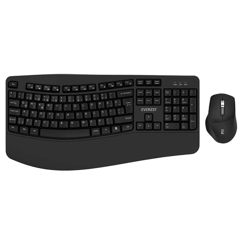 EVERESTEverest KM-35 Comfy Siyah Kablosuz Ergonomik Q Multimedia Klavye + Mouse Set8680096146671