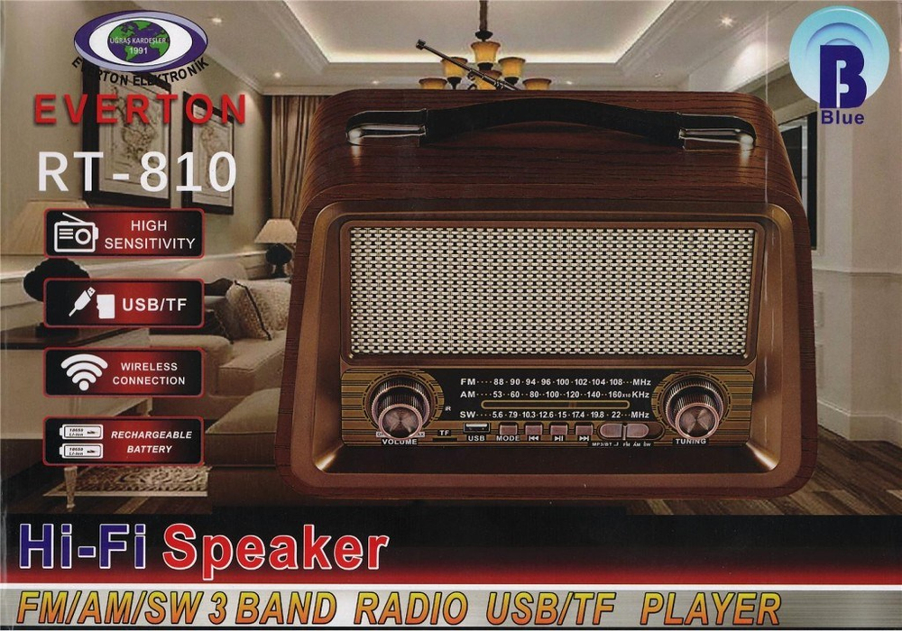 EVERTONEverton Rt-810 Fm-Usb-Tf-Aux Şarjlı Nostaljik Radyo7453025135654