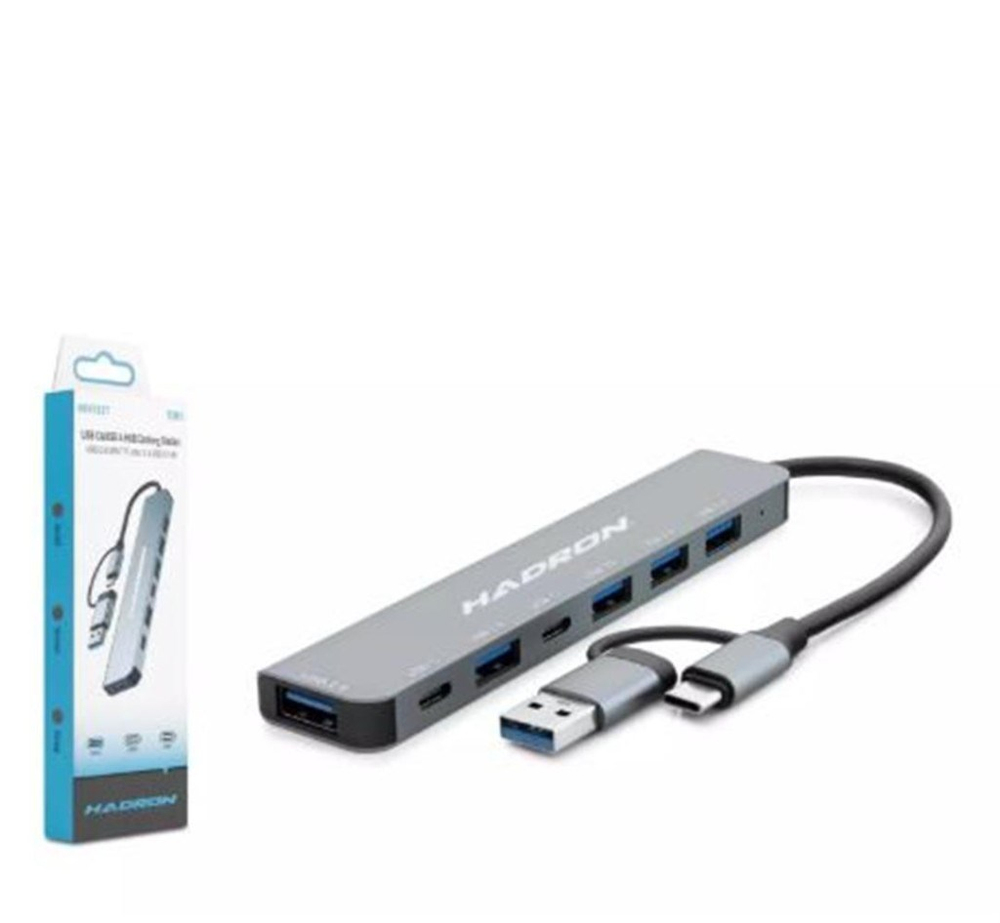 NODARHadron Hdx7827 Type-C Hub 2-Type-C + 4-Usb3.0 + 7In1 Gri8680469038343