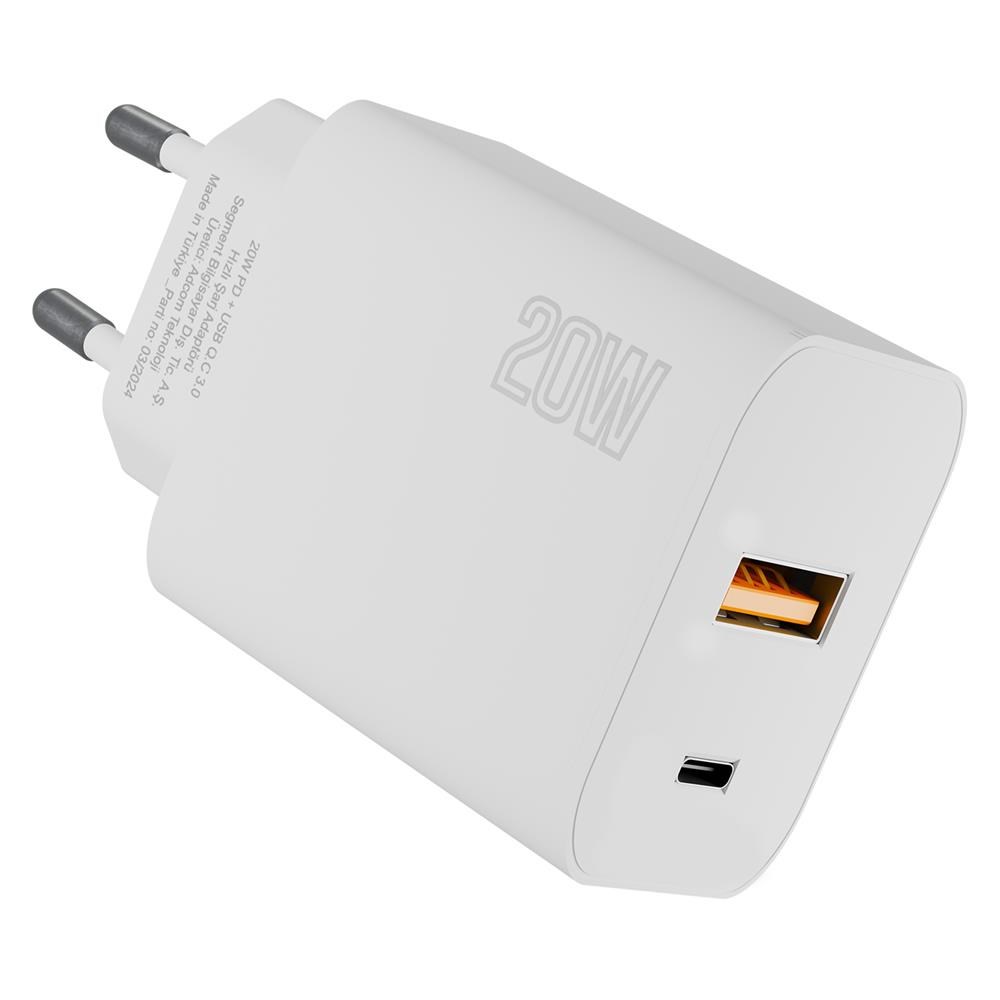 HYTECHHytech HY-XE46 Type USB-C 20W PD +USB QC 3.0 Hızlı Ev Şarj Adaptörü8680096133299