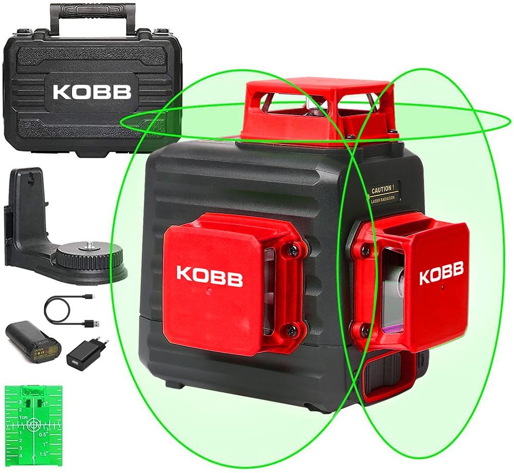 KOBBKOBB KBL34G 40 Metre Profesyonel Li-ion Şarjlı 3X360⁰ Otomatik Hizalamalı Yeşil Çapraz Çizgi Lazer DistomatKBL34G