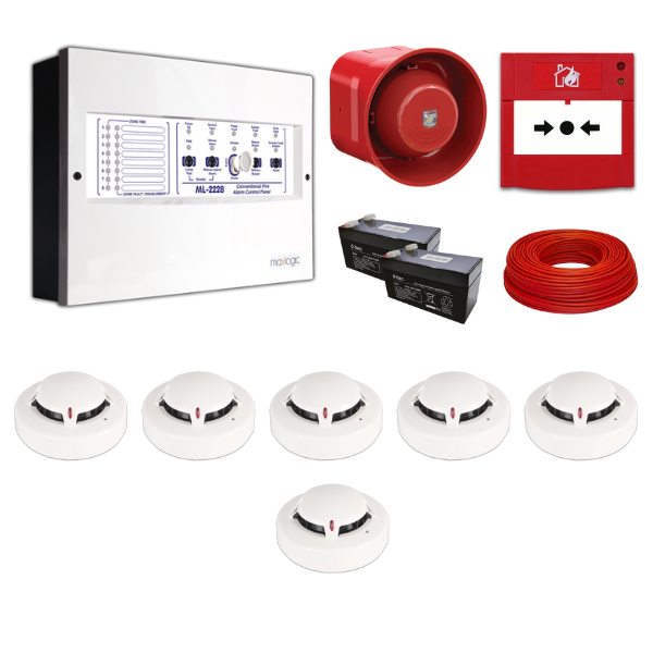 MavigardMavigard Maxlogic 6’lı Konvansiyonel Yangın Alarm Seti 100 Metre Kablo DahilML-22226KABLOLU