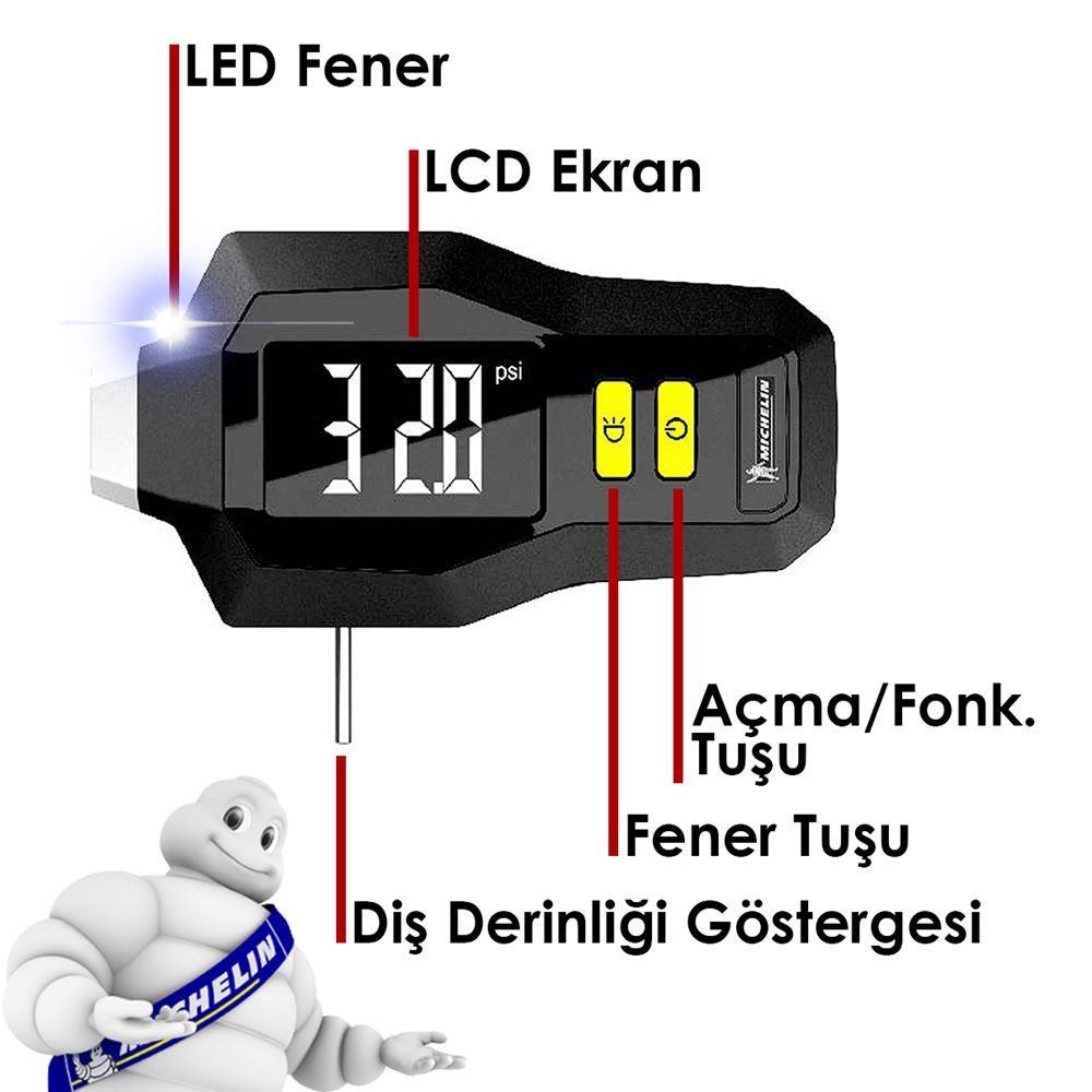 MichelinMichelin MC12293 99PSI Dijital Lastik Basınç ve Derinlik ÖlçerMC12293