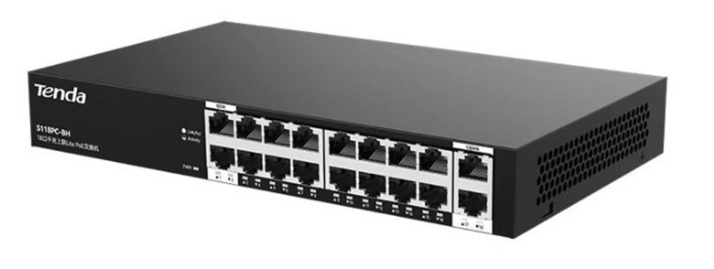 TENDATenda S218GPC-BH16FE 16 Port PoE+ Port 167W 2x GE Uplink Switch6932849450088