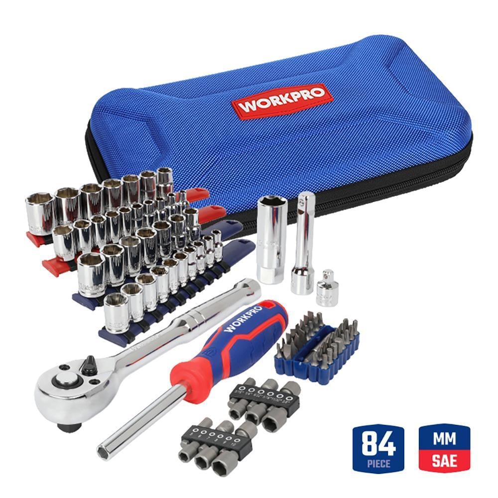 WorkproWORKPRO WP209006 84 Parça 3/8’’ 1/4’’ CR-V Metrik/İnç Profesyonel Lokma ve Bits Uç TakımıWP209006