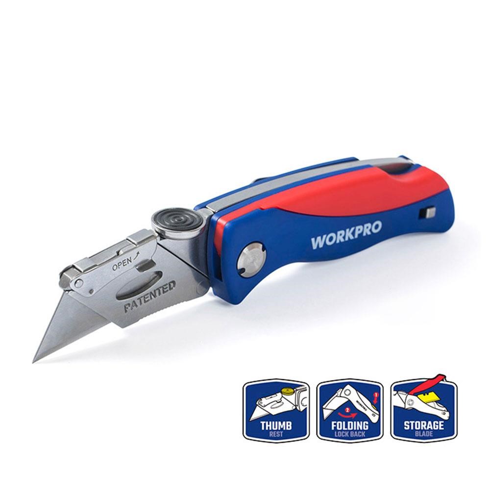 WorkproWORKPRO WP211006 Ağır Hizmet Paslanmaz Çelik Gövde Katlanır Rötuş Maket Bıçağı + 6 Adet Yedek BıçakWP211006