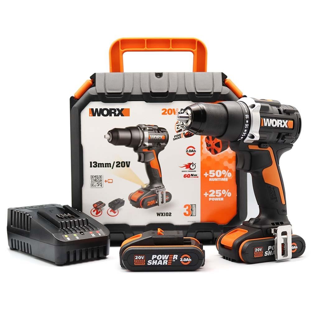 WorxWORX WX102 20Volt/2.0Ah Li-ion Çift Akülü Kömürsüz Profesyonel Şarjlı MatkapWX102