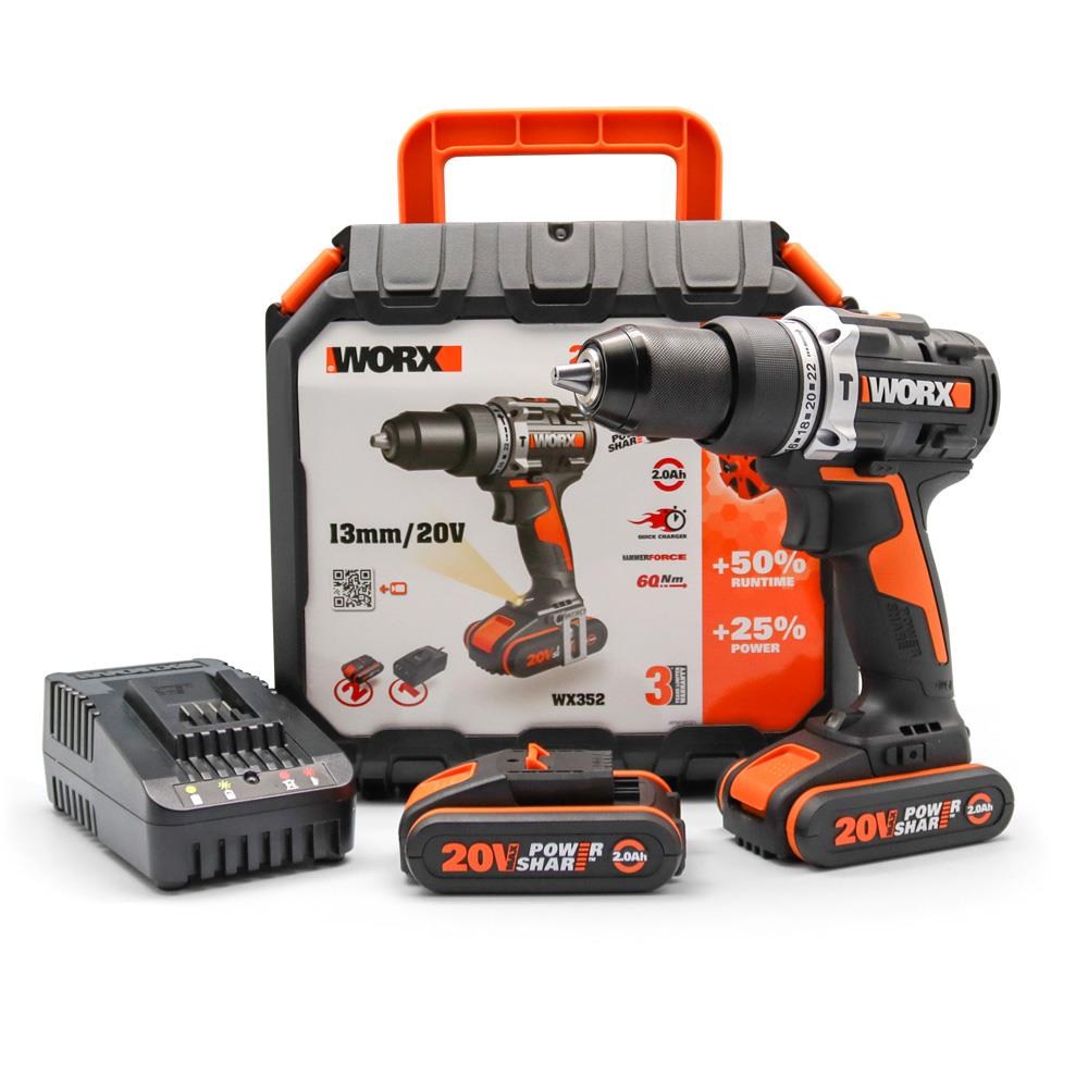 WorxWORX WX352 20Volt/2.0Ah Li-ion Çift Akülü Kömürsüz Profesyonel Şarjlı Darbeli MatkapWX352