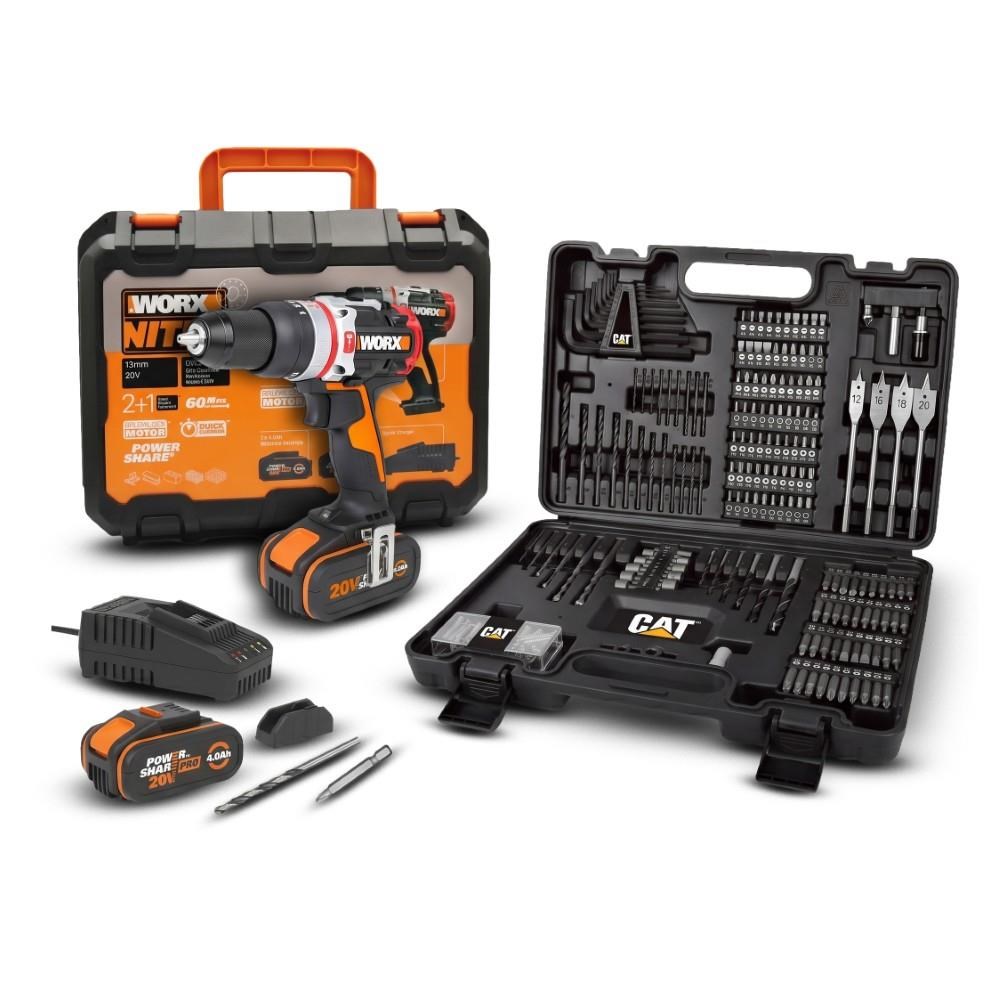 WorxWORX WX354.4SET 20Volt/4.0Ah Li-ion Çift Akülü Kömürsüz Profesyonel Şarjlı Darbeli Matkap + DA01903 201 Parça Delme/Vidalama Uç SetiWX354.4SET