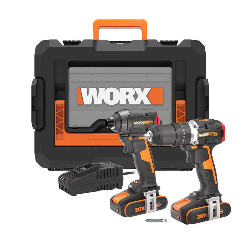 WorxWorx WX925 20Volt/2.0Ah Li-ion Çift Akülü Kömürsüz Profesyonel Darbeli Matkap+WX265 Kömürsüz Darbeli Tornavida Kombo SetWX925