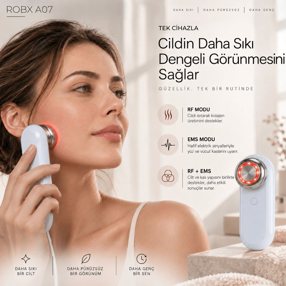 Robx A07 Yeni Nesil RF-EMS Cilt Sıkılaştırıcı Ve Kırışıklık Yüz ve Vücut Aleti